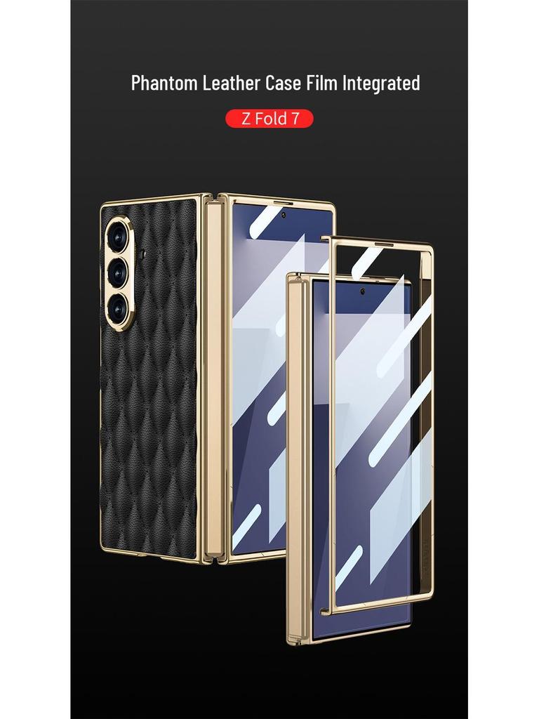 Роскошный кожаный чехол Samsung ZFold7 с ромбовидной текстурой и встроенной защитной пленкой для экрана