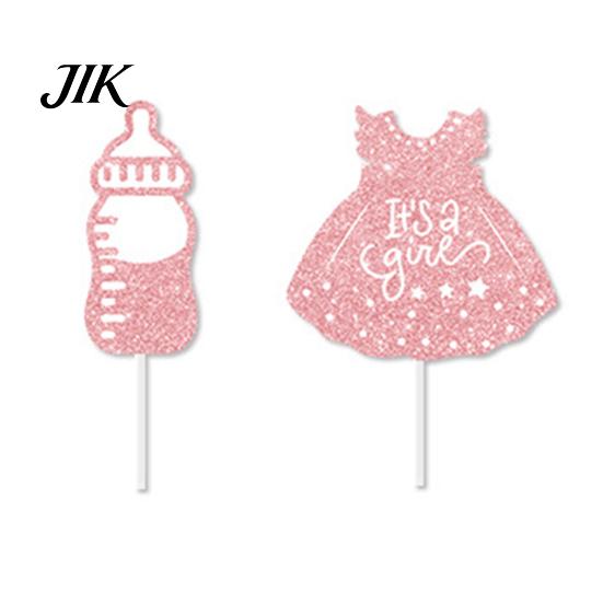 Decorative Picks for Dessert 12Pcs Boy Girl Birthday Cake Toppers, Baby Themed Cupcake with Shower Decorations Bottle, Stroller, Bow, Suit,
