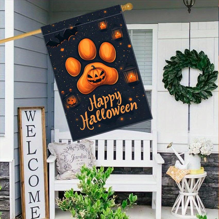Halloween Garden Flag - Double-Sided Polyester Yard Flag with Dog Paw, Pumpkin, Bats, and Lantern Design, No Electricity Needed (1pc)