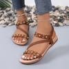 Women's Shoes 2024 Fashion Summer Women's Sandals Elastic Strap Solid Beads Open Toe Low Heel Large Size Casual Sandals