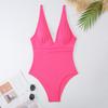 Women Monokini Deep V-Neck Sleeveless Ribbed One-Piece Swimsuit Breathable Solid Color Quick-Drying Bathing Suit