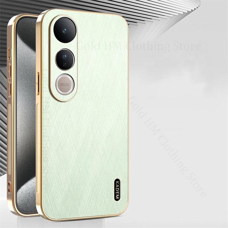 Чехол из кожи с текстурой золотого шелка с гальваническим покрытием для телефона vivo V50 Lite V40 Pro 6D, чехол для быстрой зарядки для VIVO V50 V40 V30