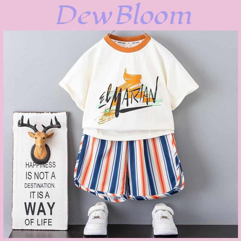 Stylish Boys Summer Outfit Set With Colorful Striped Short Sleeve T-shirt And Shorts For Kids Aged 3 To 8 Years