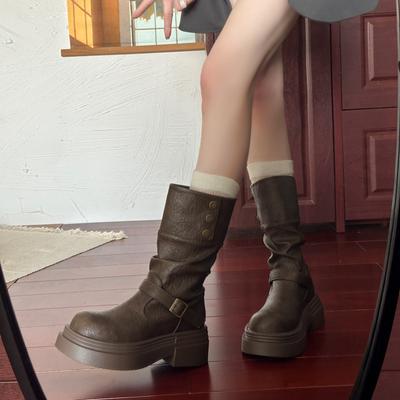 Западный ковбойский пустошь ветер длинные высокие сапоги детские новые толстоподошвенные сапоги-чулки осень-зима два способа носки рыцарские сапоги