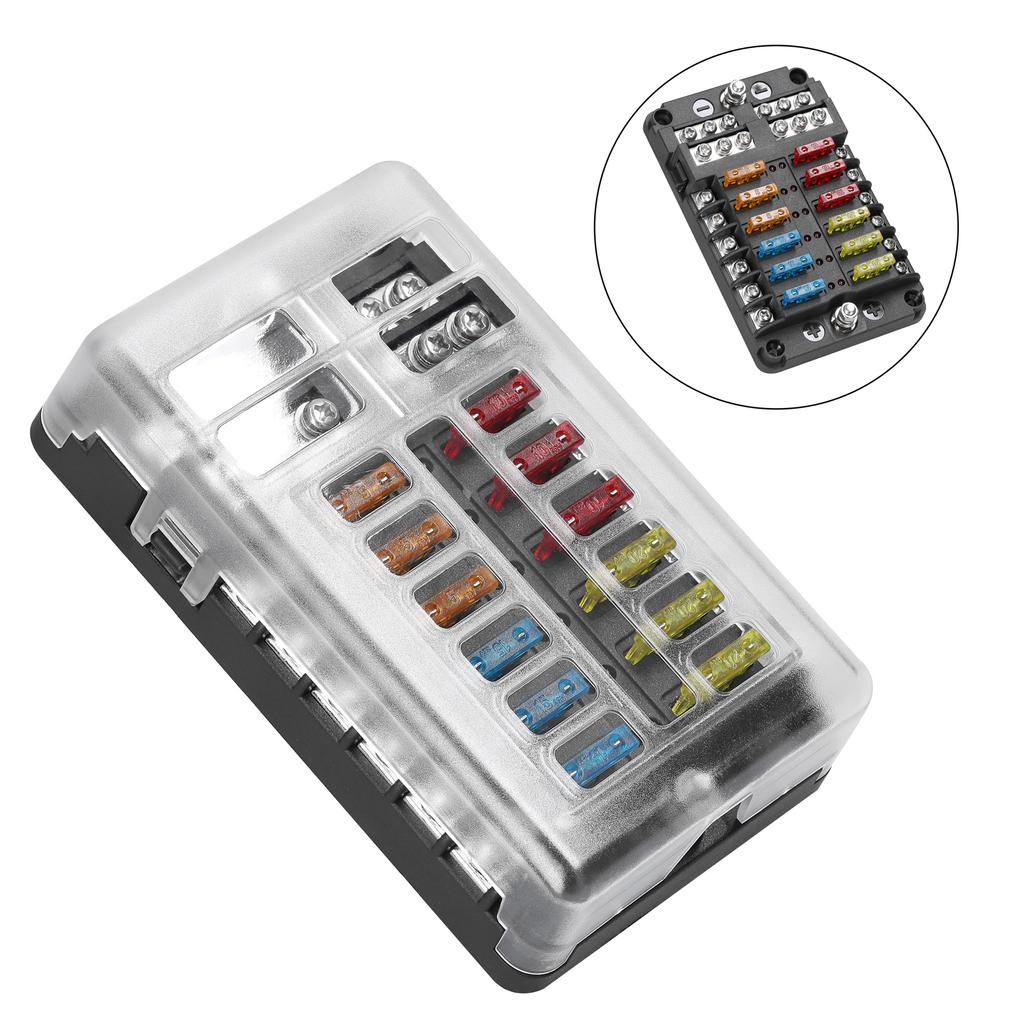 Блок предохранителей с положительным и отрицательным анодом, прозрачная крышка, держатель предохранителей со светодиодным индикатором