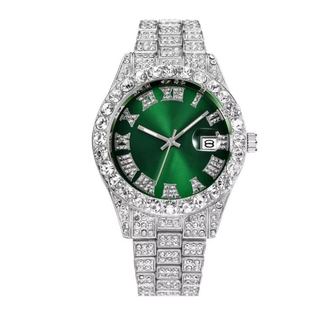 Мужские деловые часы с полностью бриллиантовым стальным ремешком, кварцевые