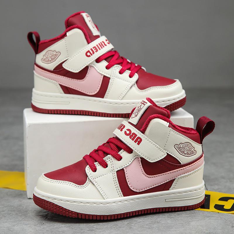 Зимние высокие спортивные кроссовки для девочек 2025, с бархатной подкладкой для тепла, двухслойный хлопок, для детей среднего и старшего возраста.