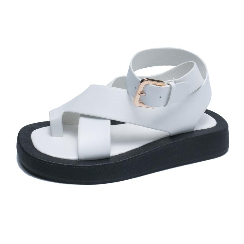 Сандалии женские новые большого размера на толстой подошве в римском стиле с внешней стороны через пряжку пряжка женская обувь