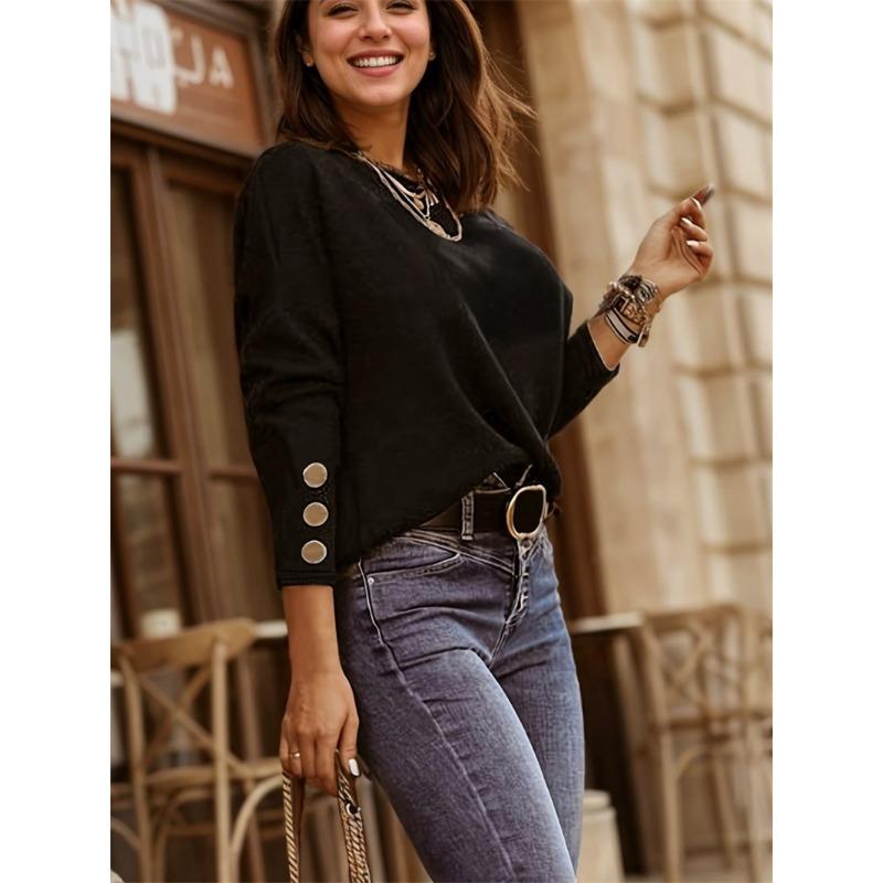 Women's Autumn and Winter New Bottoming Shirt One-line Collar Button T-shirt