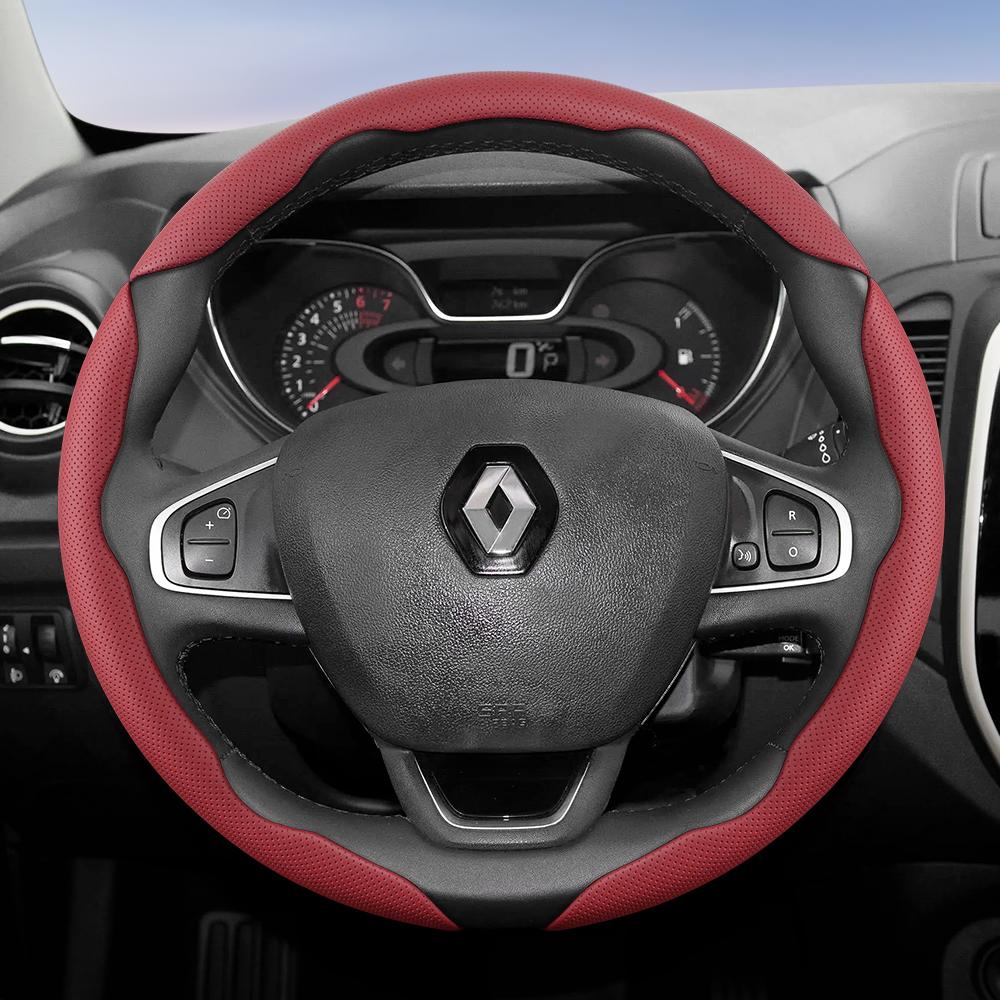 BHA1 Suitable for Renault Breathable Hole Leather Steering Wheel Cover Segmented Quick Release Design Non-Slip and Durable Megane 3 2 4 Clio4 5