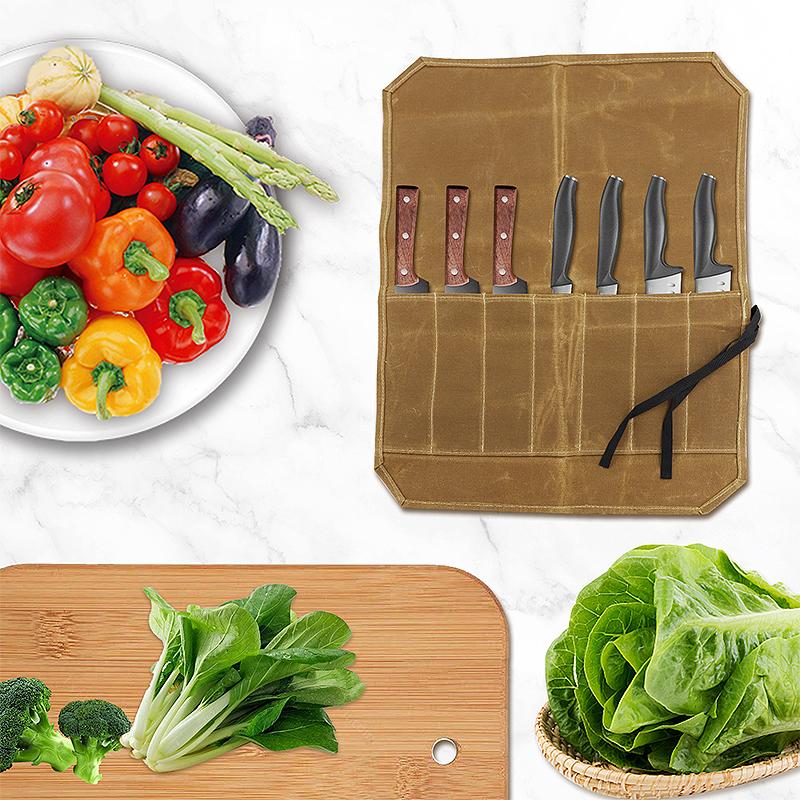 Сумка-рулон для ножей с 7 отделениями, большая вместимость, удобная для переноски, водонепроницаемый портативный органайзер для кухонных ножей, чехол для хранения