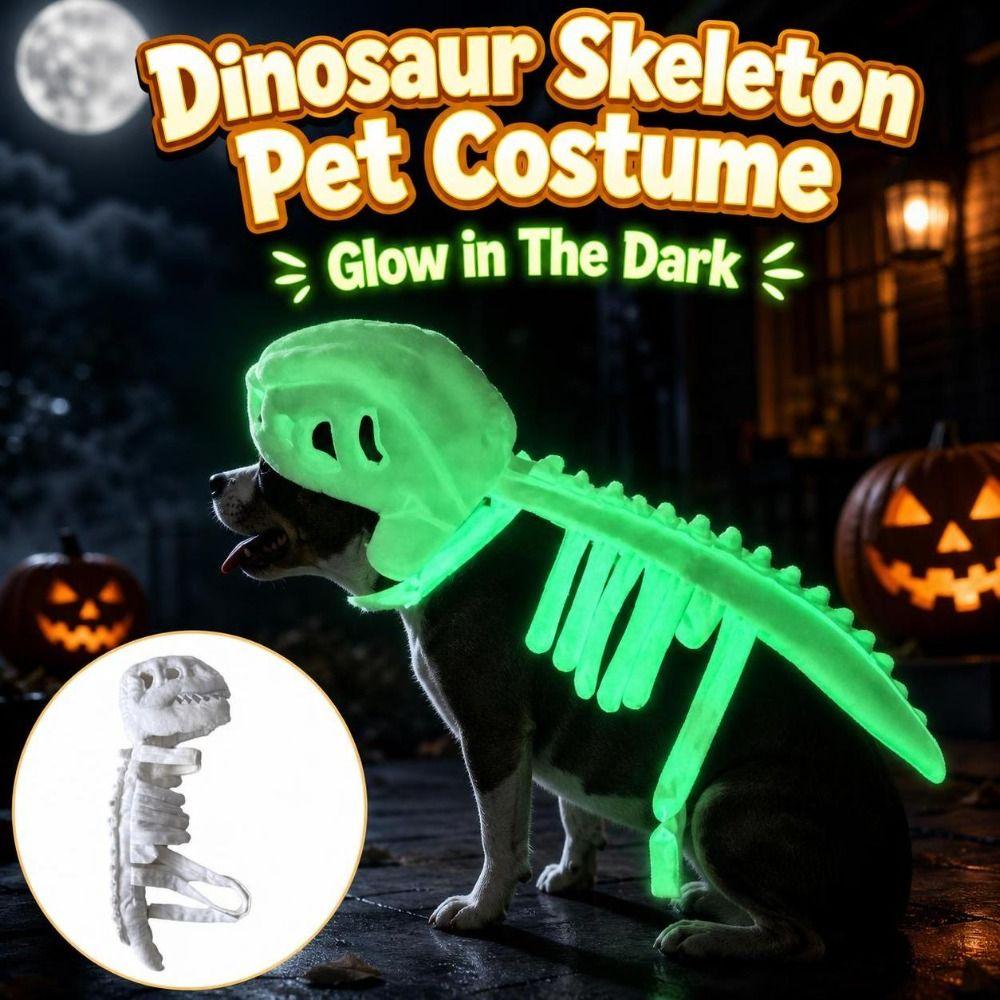 3D Dinosaur Skeleton Pet Costume Glow in The Dark Cat Cosplay Headwear Pet Supplies
