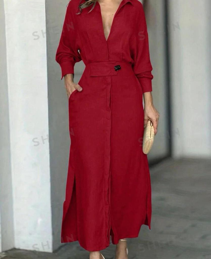 Элегантное синее платье с длинным рукавом для женщин на весну/лето