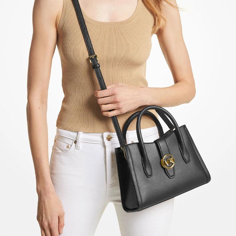 Michael Kors Gabby Золотая Бирка Логотип Классический Для Пресбиопии Застежка-молния Искусственная кожа Сумка через плечо Сумка-тоут Маленькая Женская Черная