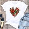 (Азиатский размер) Футболка женская футболка Love Heart Style с цветочным принтом женская женская одежда с коротким рукавом с принтом модные футболки с графикой