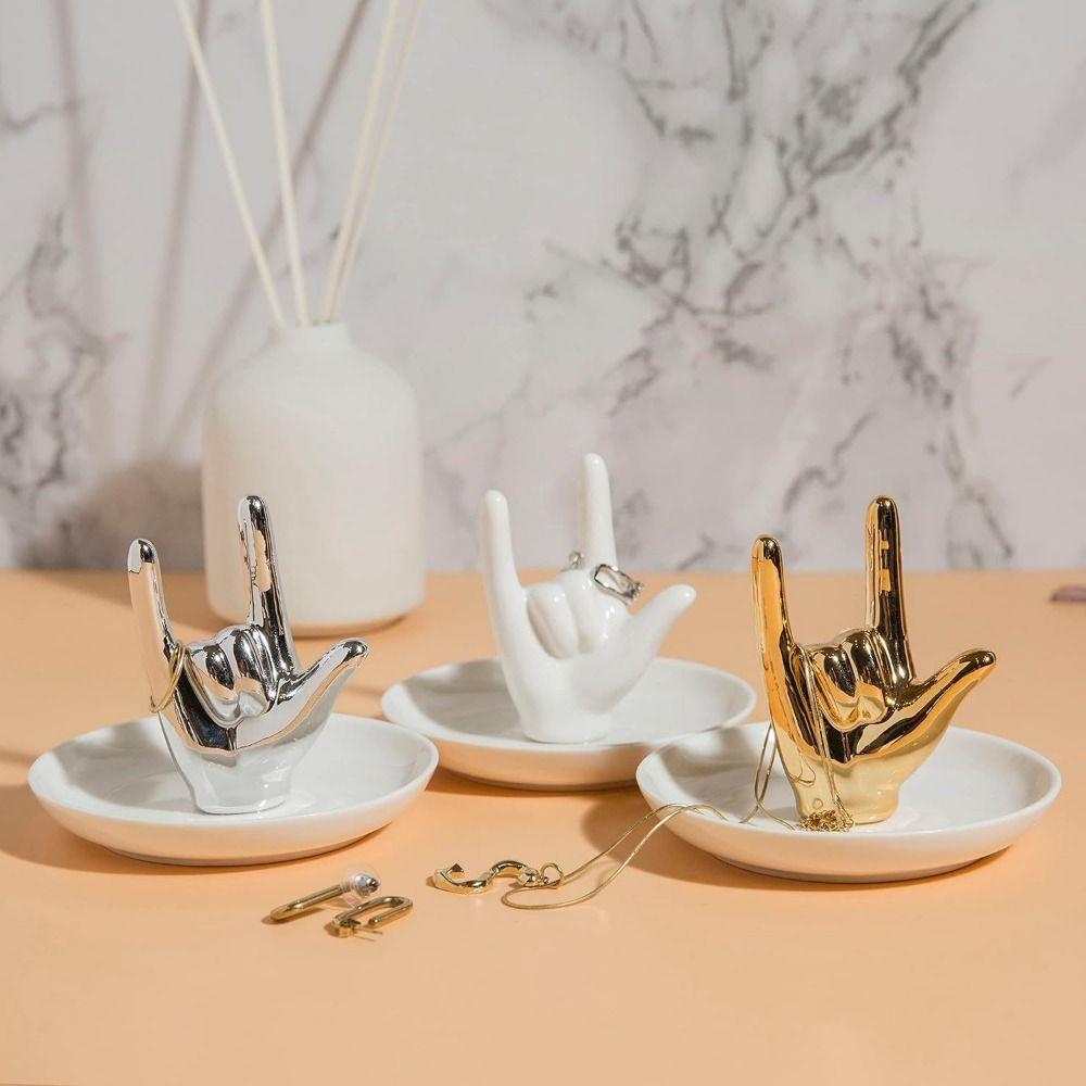Nordic Ceramic Jewelry Plate Light Luxury Hand Storage Tray Gesture Ring Stand Home Decor