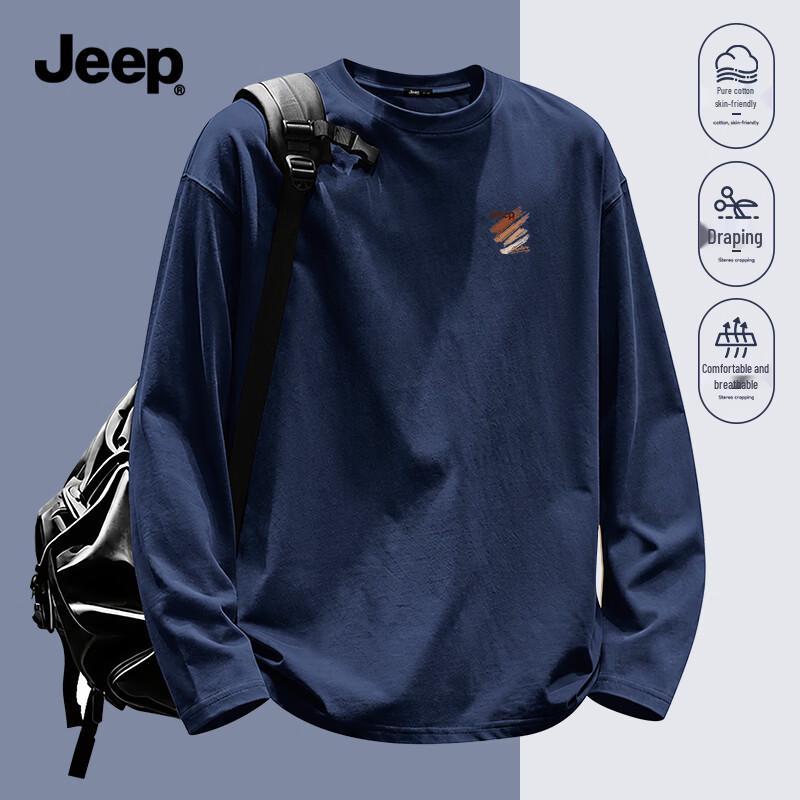 Jeep Мужская футболка свободного кроя с круглым вырезом и длинными рукавами