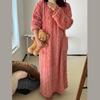 Soft Flannel Women's Nightgown Thickened Jacquard Sleepwear Dress Solid Color Comfortable Night Dress