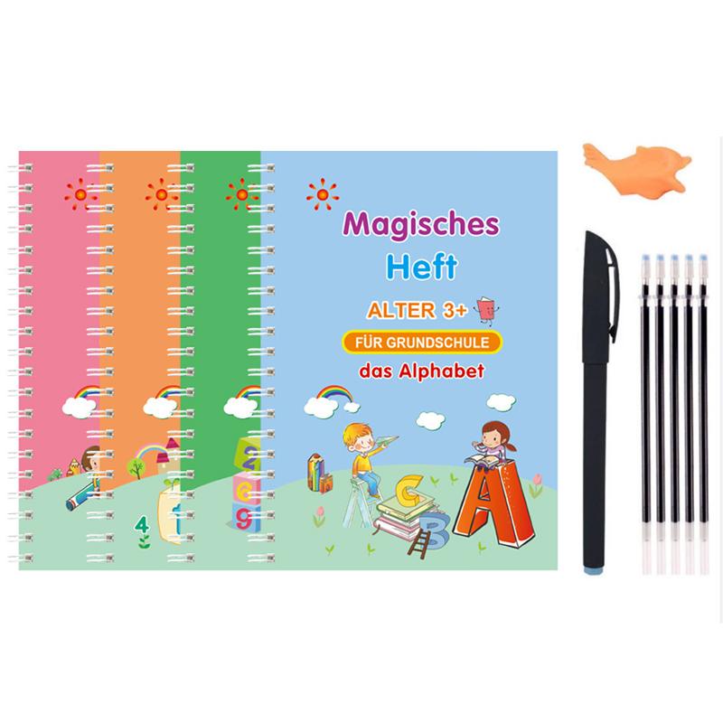 Free Wiping German Magic Copybook Pen Preschools Kids Calligraphy Children Reusable Deutsch Writing Practice Book Age 3-8
