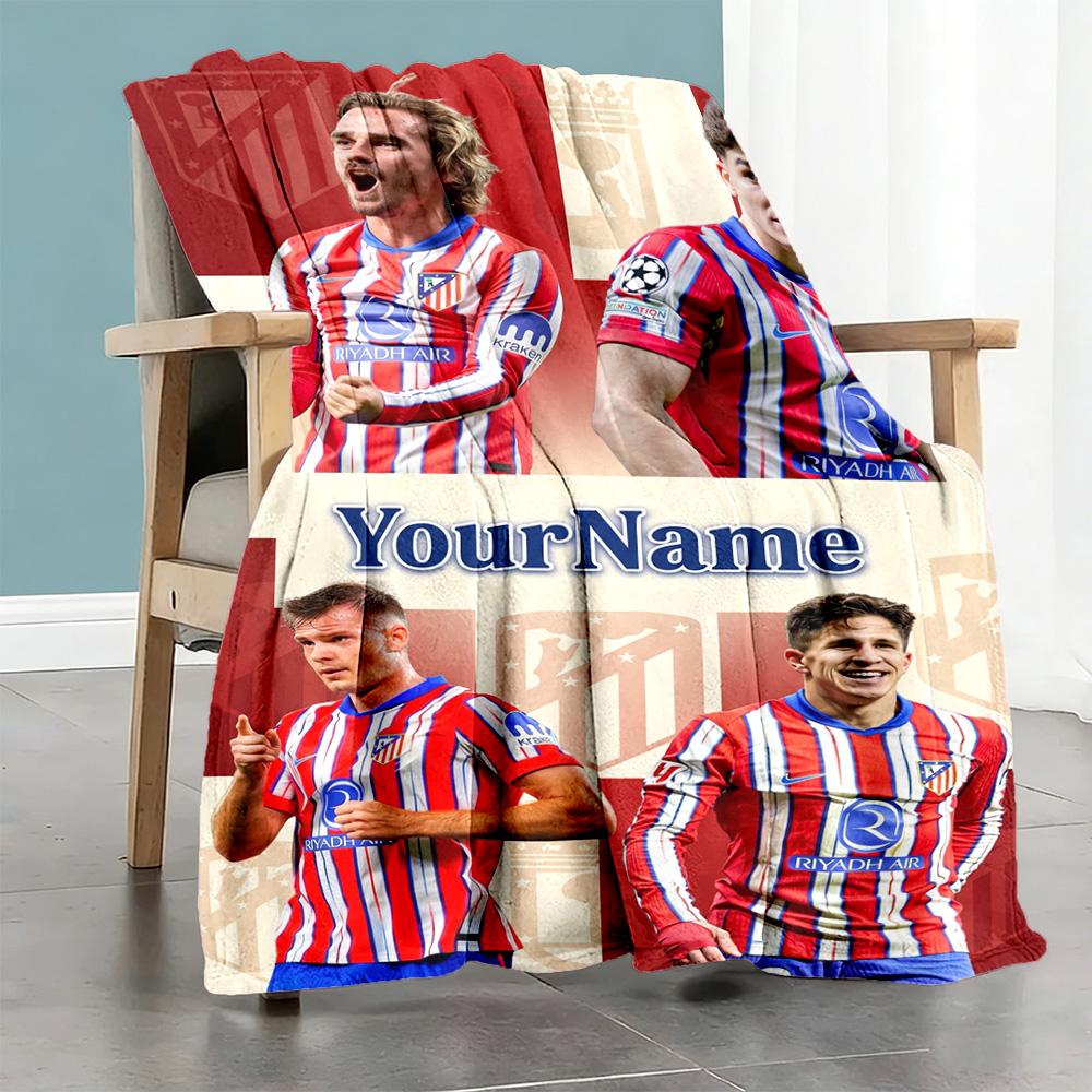 Atletico Madrid Customize Your Name Blanket Throw Personalized Blanket Ultra-Soft for Livingroom Seaside Chair Sofa Four Seasons Multipurpose