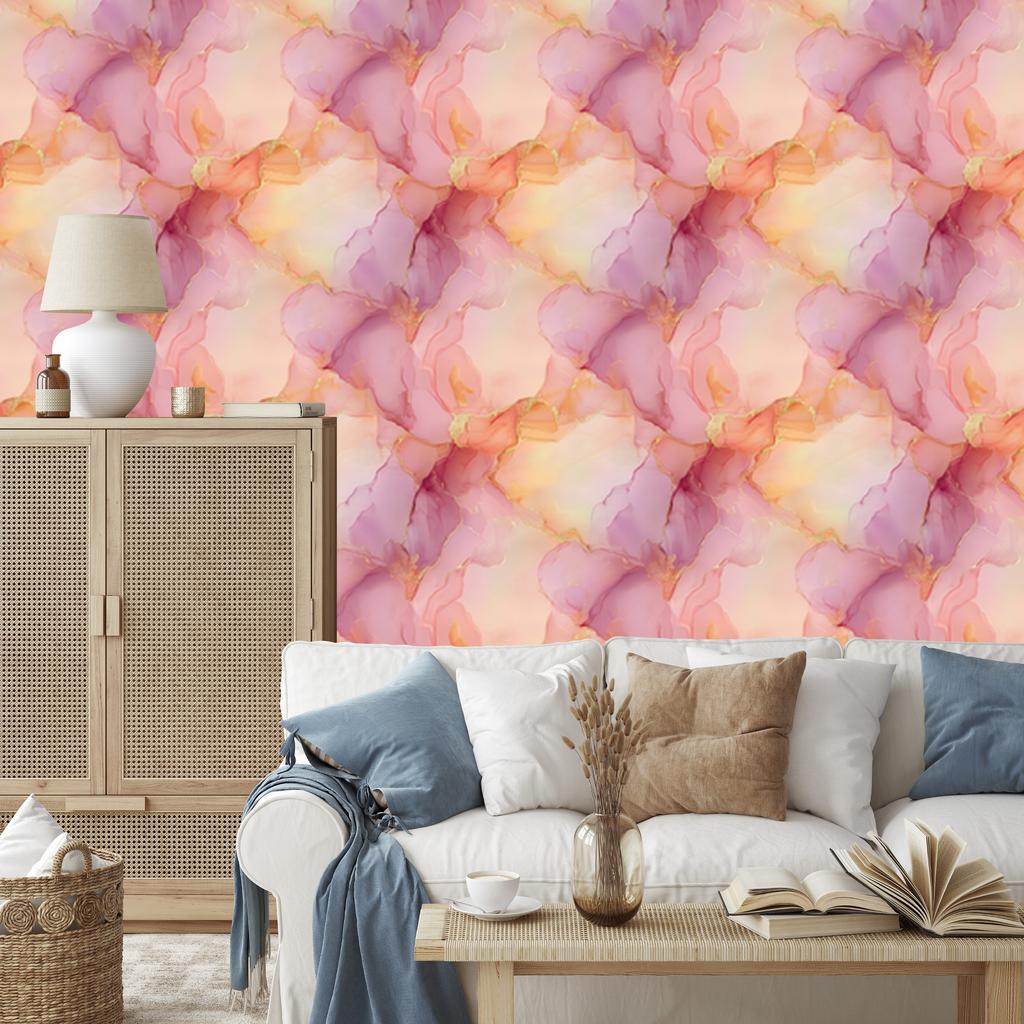 Wallpaper Ink coral, cream, peach and pink 50x1000