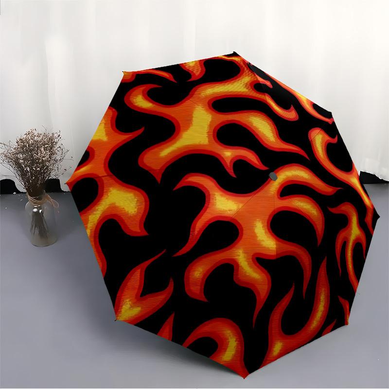 1pc Flame Pattern Fashionable Automatic Opening/Closing Folding Umbrella with 8 Bones, Windproof Portable, Daily Use117