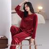 Женская уютная домашняя одежда из красного кораллового флиса - Праздничный повседневный стиль для осени и зимы