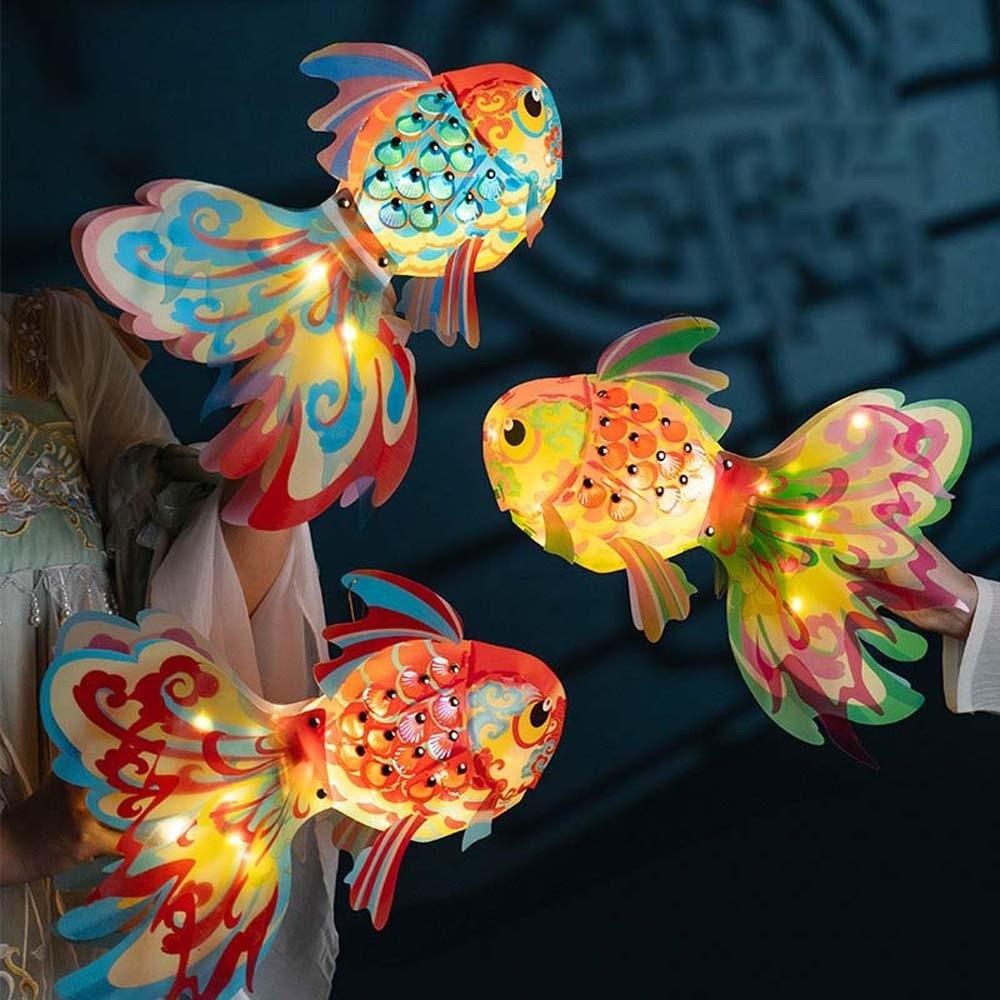 Glowing Paper Lamp Kit Handmade Mid Autumn Craft Luminous Hanging Decor Goldfish Lantern DIY Kids