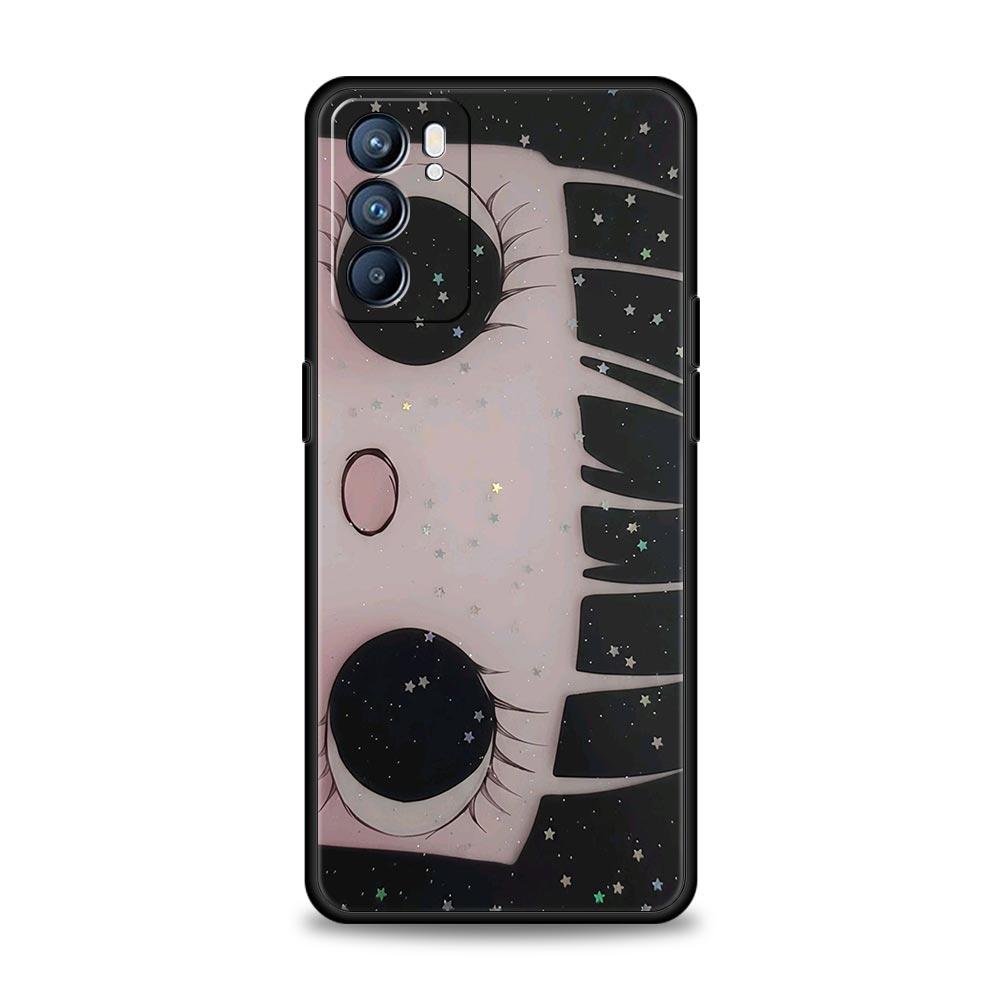 Чехол для телефона Oppo A17 A31 A54 A57 A78 A79 Find X5 X6 Reno 7 8 10 11 12 13 F Pro 5G Мягкий ТПУ Корпус Милый Черный Большие Глаза