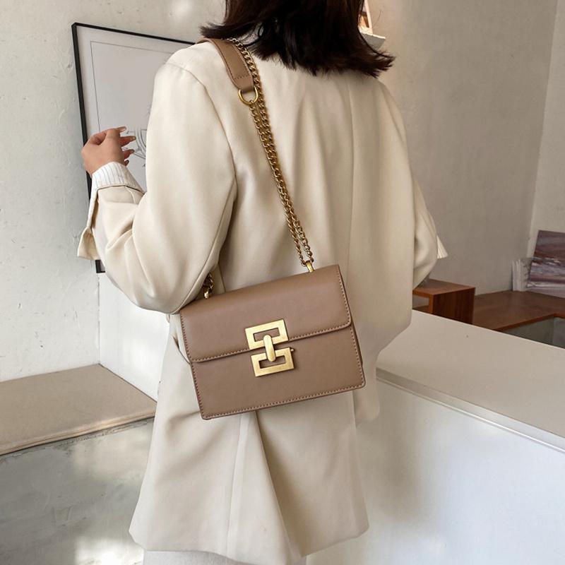 Minimalist Metal Decor Chain Single Shoulder Bag Square Elegant PU Crossbody Bag Woman's Trendy Flap Handbags Phone Purse CLE