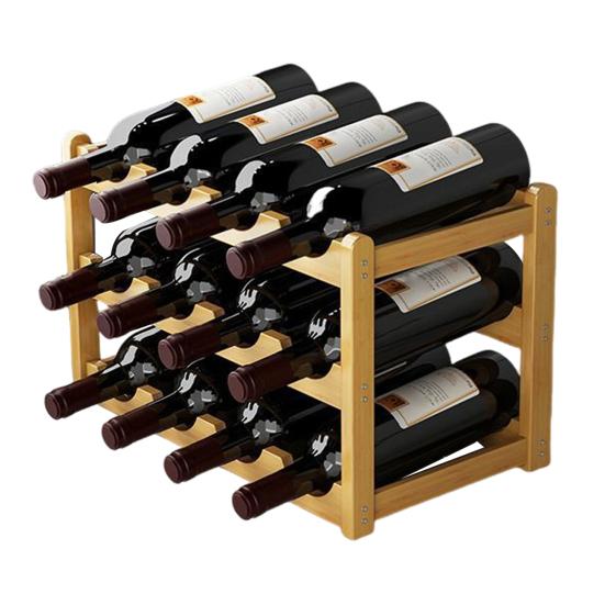 Bamboo Wine Rack Holder Bar Cabinets Stackable Storage Cube Tabletop for Champagne