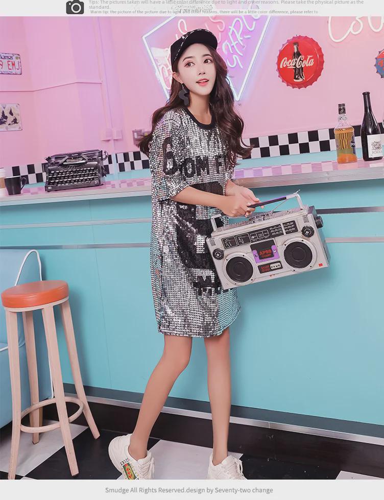 2024 Трендовая корейская хип-хоп футболка с коротким рукавом с пайетками для женщин