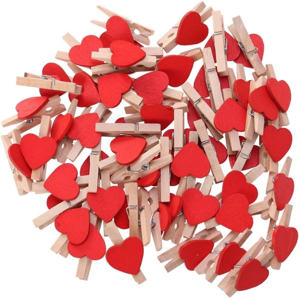 100pcs Photo Clips Heart Wooden Mini Clothes Pins for Scrapbooking, Arts & Crafts, Hanging Photos