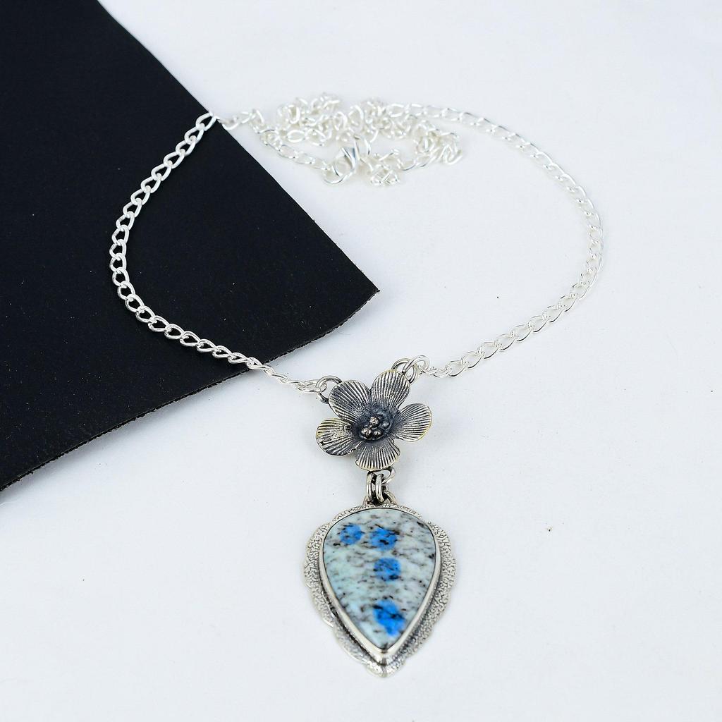 Натуральный драгоценный камень K2 Azurite, ручная работа, серебро 925 пробы, гальванопластика, цветок, серебряный кулон K2 Azurite для жены, унисекс, подарок для нее