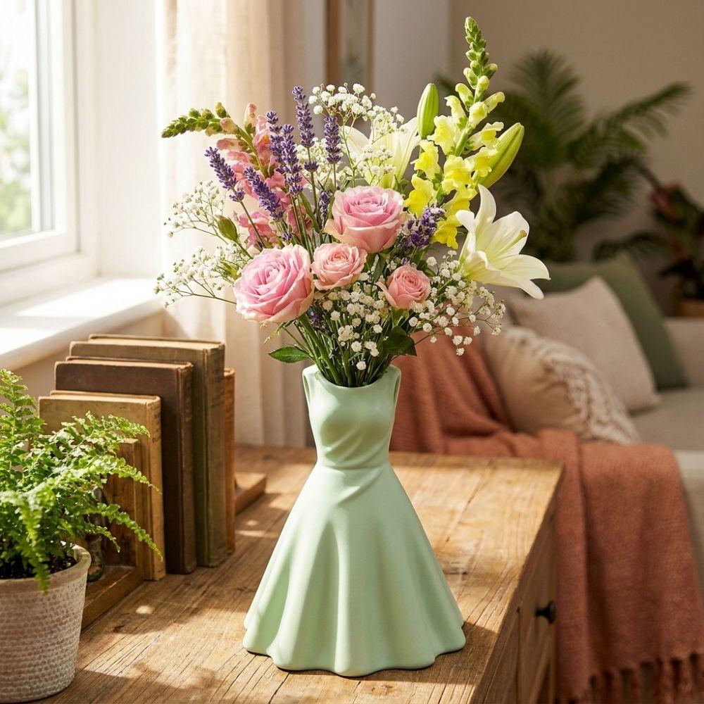 3D Printed Princess Dress shape Vase Romantic Desktop Ornament Flower Ware Coffee Table