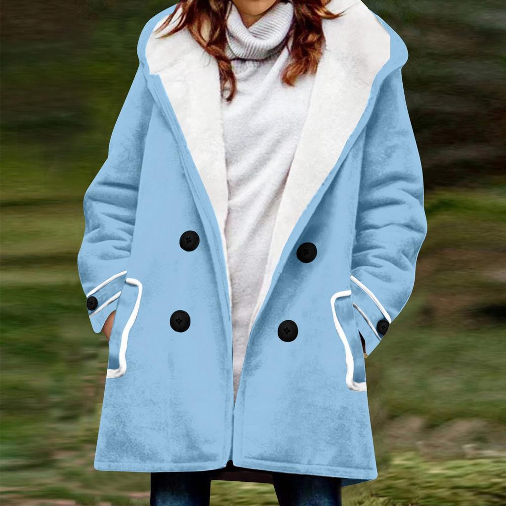 Женское зимнее пальто, теплое мохнатое пуховое пальто с капюшоном и пуговицами, куртка