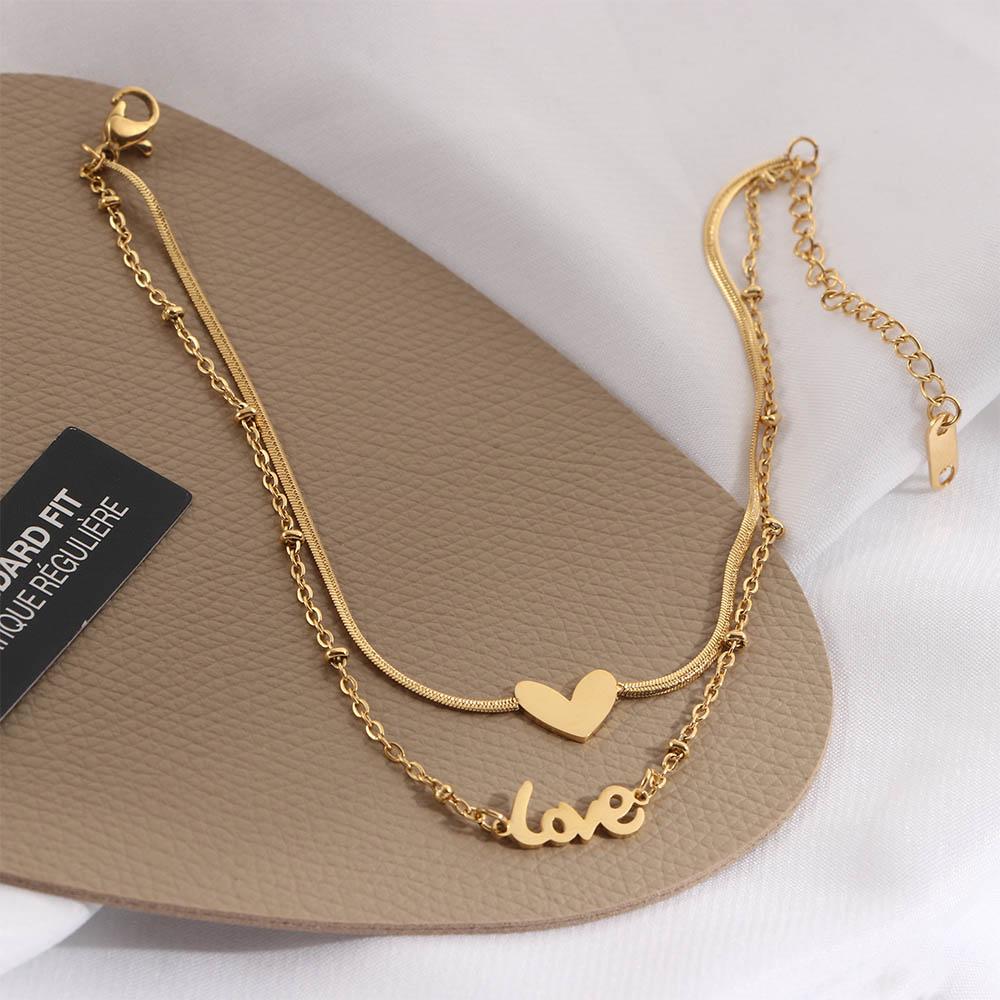 Gift Beach Double-Layer Titanium steel Fashion Jewelry Snake Chain Foot accessories Love Anklet