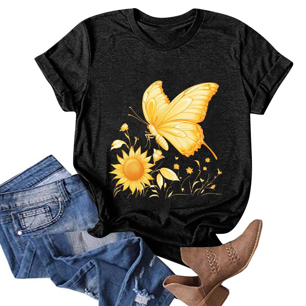 Женская модная повседневная футболка с круглым вырезом и принтом, пуловер с короткими рукавами, топ