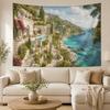 Mediterranean Arch Tapestry Sea View Wall Hanging Polyester Boho Room Decor Aesthetic Coastal Scenery Backdrop Fabric Carpet