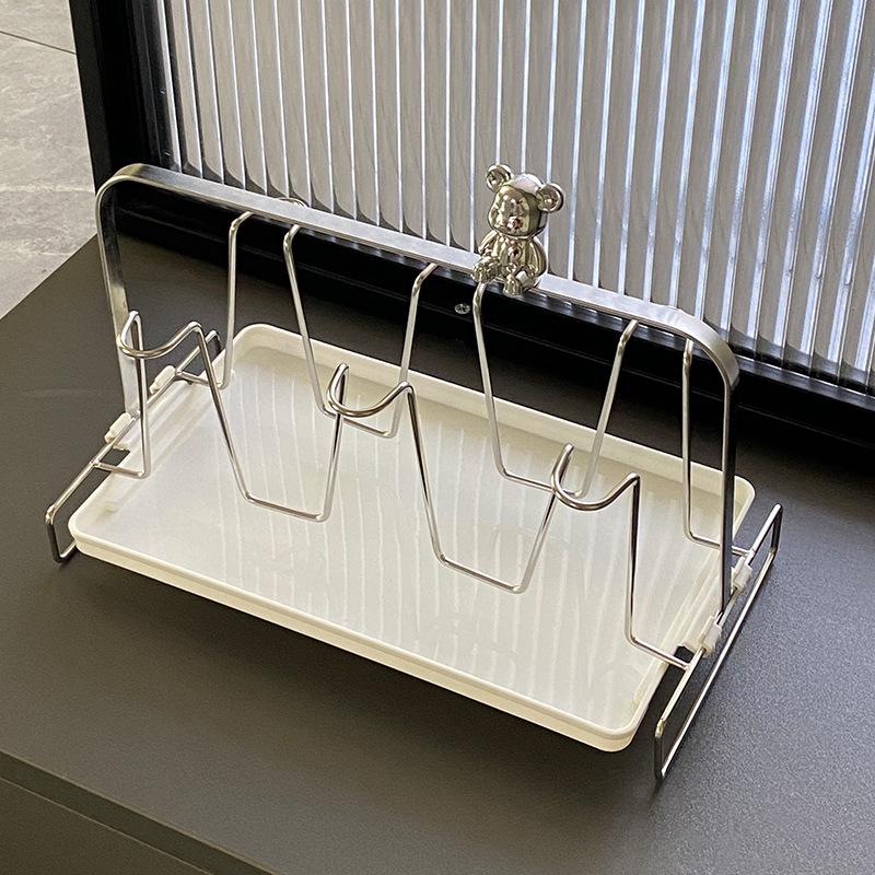 Stainless steel cup holder with water collection tray, inverted drain cup holder, iron cup holder, household 6 cups