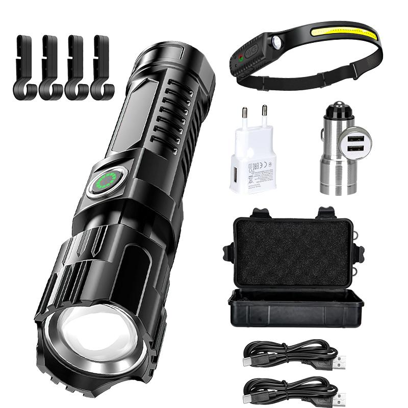 Суперяркий светодиодный фонарик, перезаряжаемый, тактический, с зумом, водонепроницаемый поисковый фонарь для кемпинга, экстренных ситуаций, охоты, езды на велосипеде