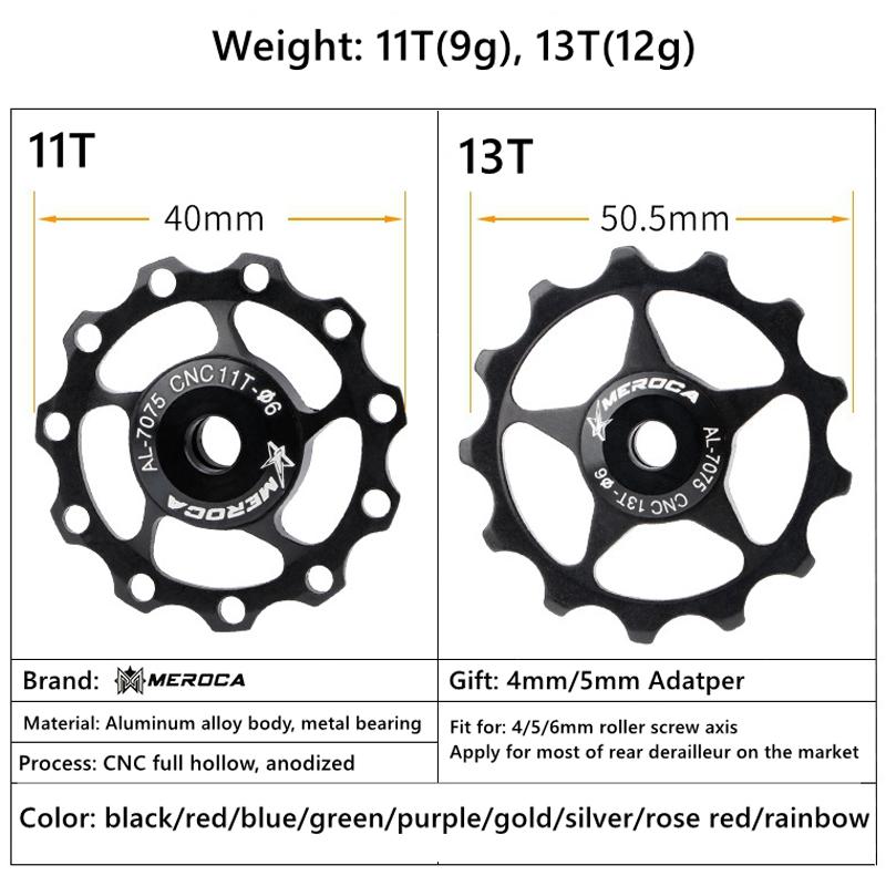 MEROCA 11T 13T MTB Велосипед Задний Переключатель Направляющее Колесо Стальной Подшипник Шкив Алюминиевый Дорожный Велосипед Ролик для Shimano Sram