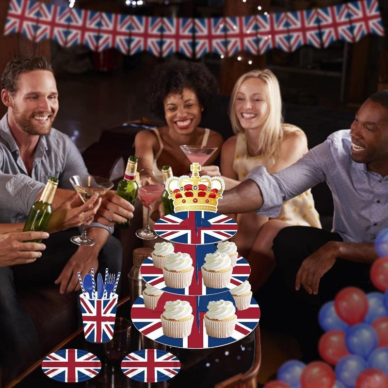 3 Tier British Party Cupcake Stand British Flag Cake Stand United Kingdom Party Cardboard Cake Tower Stand UK England Cupcake Tower