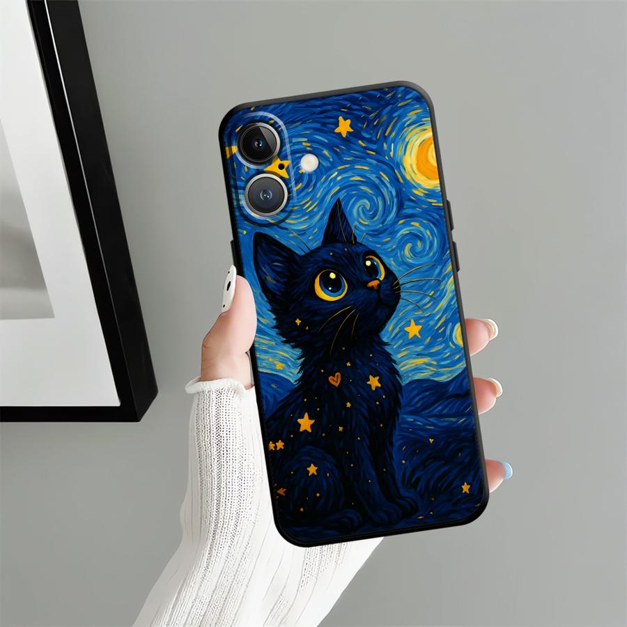 Чехол для Apple iPhone 17 Pro Max Air 11 15 Pro 7 8 16 12 XR XS MAX 13 14 Funda Чехол для телефона Вращающийся Звездное небо Кошка
