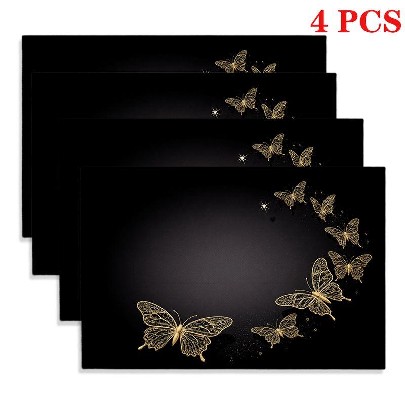 4/6pcs Rectangular Placemats - 18X12 Inches Golden Lace Butterfly Decor Stickers Dreamy Starry Sky Background 2D Element Pattern Design Easy-To-Clean