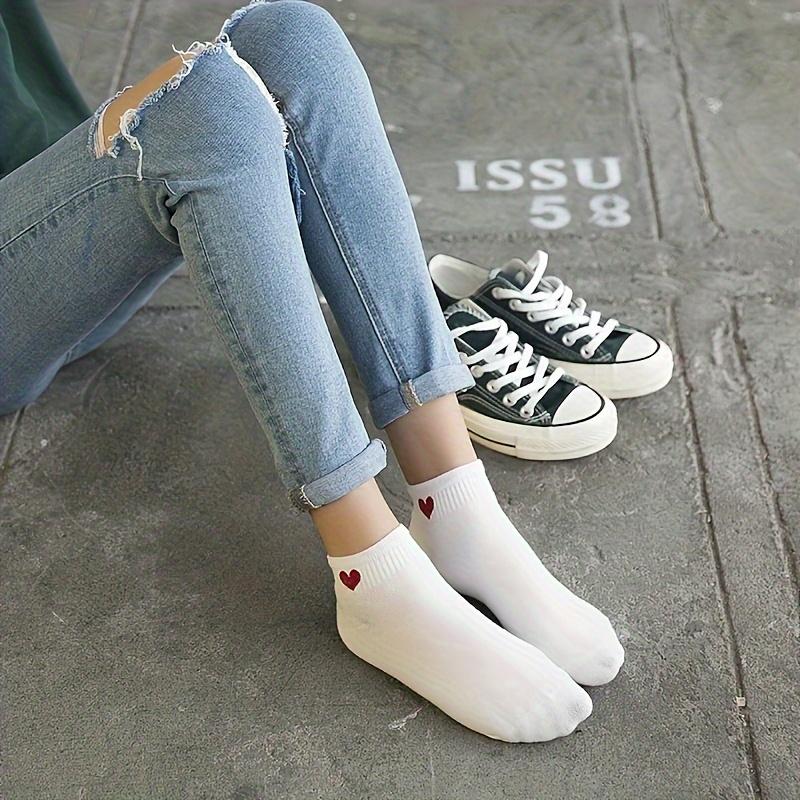 5 пар носков чистого белого цвета с принтом в форме сердца, дышащие и удобные, подходят для любого сезона