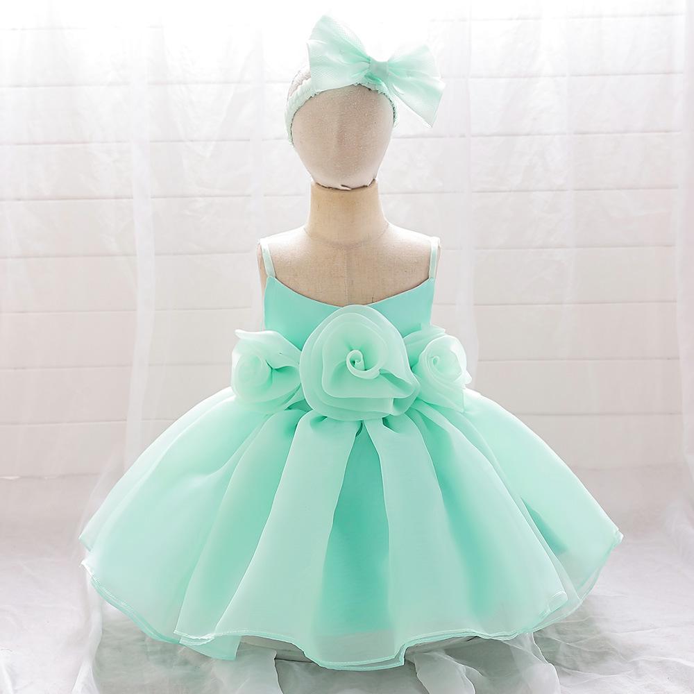 Toddler Girls 1st Birthday Dress with Heandband Bow Cute Baby Baptism Gown Kids Wedding Party Elegant Princess Vestidos Christmas Costume Dress
