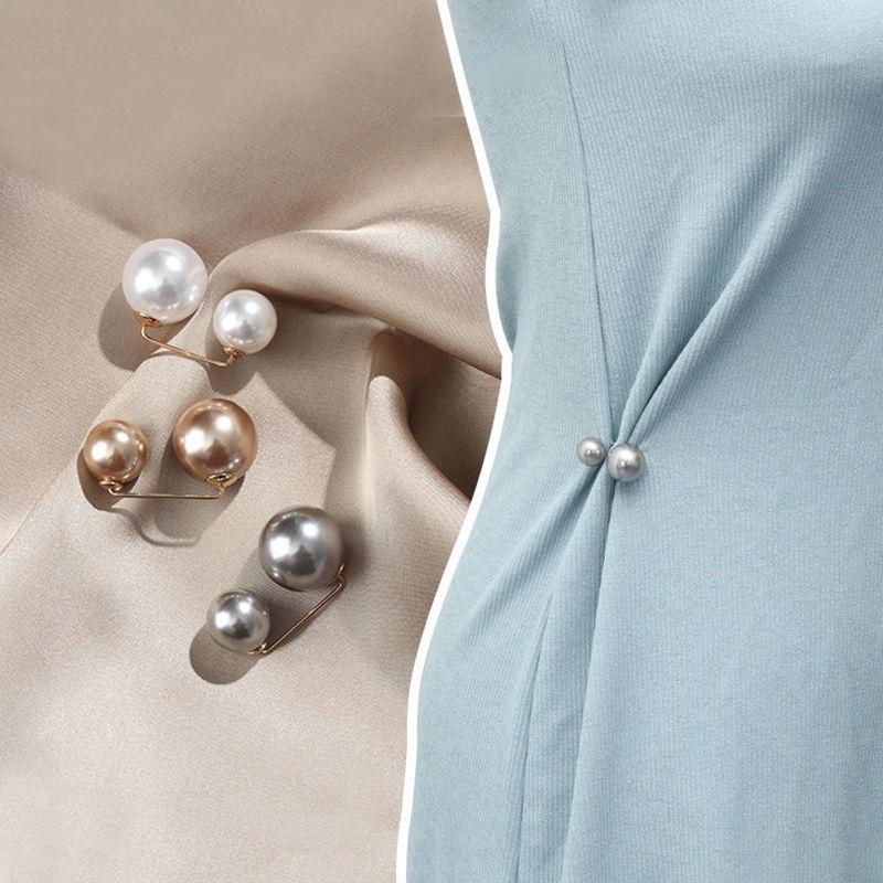 Simple Double Pearl Brooch Anti-glare Buckle Neckline Cardigan Pearl Buckle Pin Fixed Clothes Elegant Brooch Ladies Jewelry