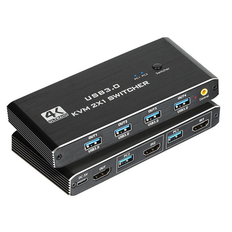 KVM HDMI переключатель 2x1: Совместное использование USB-клавиатуры, мыши, дисплея и USB 3.0 между двумя компьютерами в разрешении 4K 60 Гц