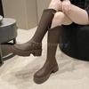 Тонкие сапоги-ботфорты с V-образным вырезом до колена, с высоким голенищем, на толстой подошве и толстом каблуке, женские новые осенне-зимние 2025